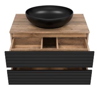 Подвесная тумба под раковину Brevita Dakota DAK-09080-19/02-2Я 80см дуб Галифакс олово/чёрный